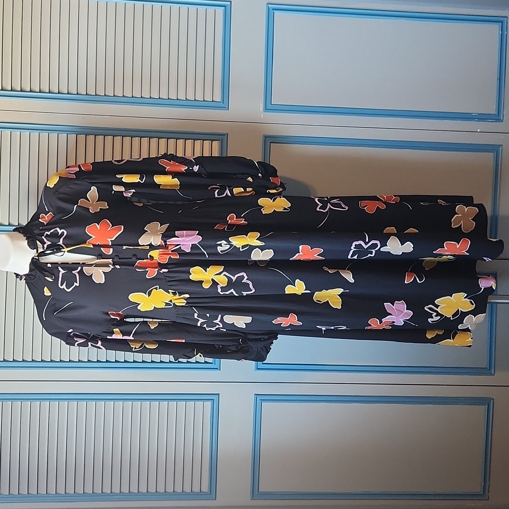 Ted Baker London Yviee Chuck Ruffle Long Sleeve Floral Midi Dress in Black - Picture 2 of 14